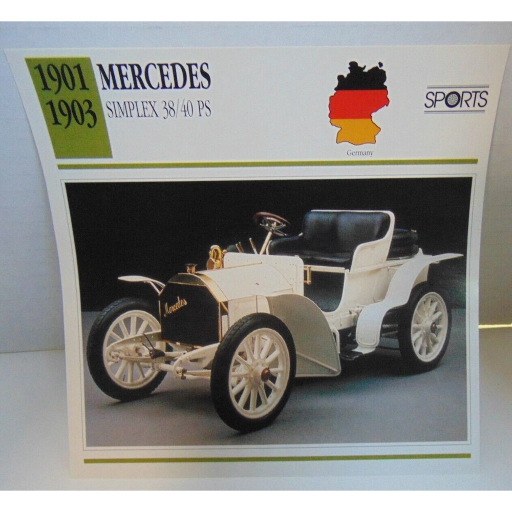 1901-1903 Mercedes Simplex 38/40 PS ATLAS EDITION Classic Car Info Spec Card